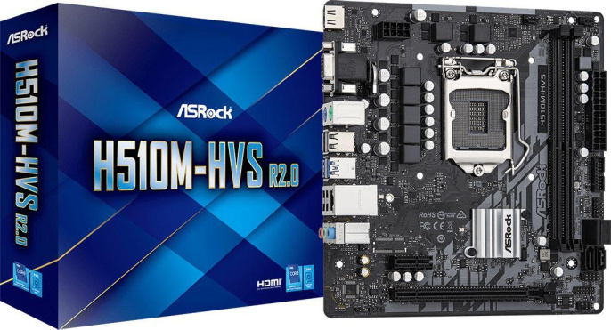 Материнская плата ASRock H510M-HVS R2.0, Socket LGA 1200, Intel H510, mATX, Ret