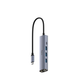 Концентратор CUDY  UH605  5-IN-1 USB Hub with GbE 5-IN-1 USB Hub, Aluminium housing,1 USB-C 3.0 5Gbps male connecter with 25cm cable, 1 Gigabit Ethernet port, 3 USB-A 3.0 5Gbps Port, 1 USB-C power input Ports(5V/2A max),  compatible with MacBook, Mac Pro,