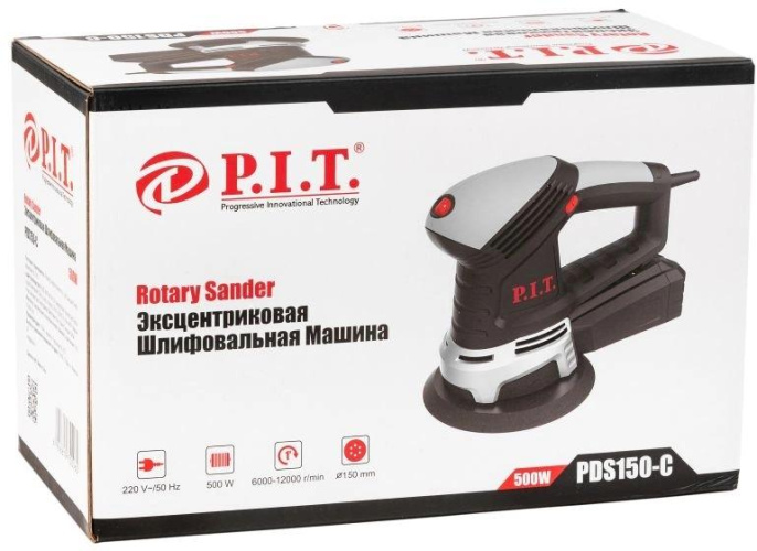 Эксцентриковая шлифмашина P.I.T. PDS150-C 500 Вт, 150 мм, 6000-12000 об/мин, доп. рукоятка
