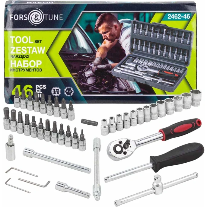 Набор инструмента FORS&amp;TUNE 46 предметов 1/4 6-гран. 4-14мм FORSandTUNE-2462-46 60434 (FORSandTUNE-2462-46(60434))