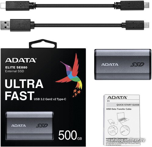 Накопитель SSD A-Data USB-C 500GB AELI-SE880-500GCGY SE880 2.5" серый