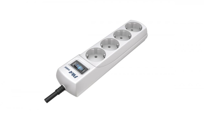 Сетевой фильтр Pilot Mini 4 розетки евро с заземлением , 10А/2.2кВа, автомат, 1.8 м/ Surge protector Pilot Mini 4 euro outlets, 10A / 2.2kVt, automatic circuit-breaker, 1.8 m