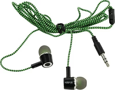 Наушники вкладыши Sven E-107 1.2м черный/зеленый проводные в ушной раковине