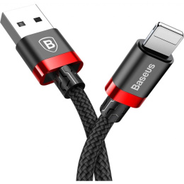 Кабель Baseus CALKLF-A19 Cafule Cable USB For iP 2.4A 0.5m Red+Black (передача данных, питание устройств, в оплетке)