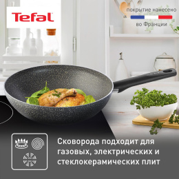 Сковорода ВОК WOK Tefal Natural Cook 04211628 круглая 28см покрытие: Mineralia ручка несъемная без крышки серый 9100046098