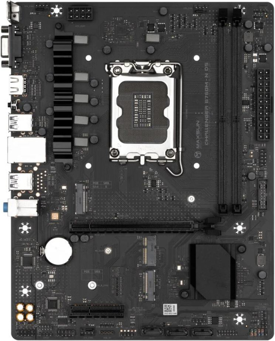 Материнская плата Maxsun MS-Challenger B760M-N D5 V2 mATX, 24.5x19 см, Intel B760, 2xDDR5 DIMM, 6000МГц, до 96GB, звук 5.1, 3xSATA3.0 6Gb/s , 2xM.2, 1xPCIe4.0x16, 1xPCIe3.0x4, 1хHDMI, 1xVGA