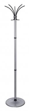 Вешалка напольная Бюрократ Класс Ц ТМ 605/ALUMINIUM серебристый основание круг наконечники черный крючки двойные для верхней одежды метал. упак.:1шт