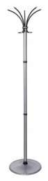 Вешалка напольная Бюрократ Класс Ц ТМ 605/ALUMINIUM серебристый основание круг наконечники черный крючки двойные для верхней одежды метал. упак.:1шт