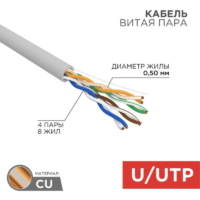 Кабель информационный REXANT кат.5E, 305м, серый [01-0041-r]