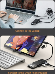 Концентратор CABLETIME CB05B (CT-HUBT5-PB) 4 порта USB-A/C, 10 Гбит/с, 0.2 м, USB-хаб для ноутбука