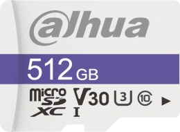 Карта памяти Dahua DHI-TF-C100/512GB 512GB (microSDXC, класс 10, UHS-I (класс U3), V30, скорость чтения: 85МБ/с, скорость записи: 80МБ/с)