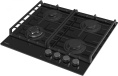 Встраиваемая варочная панель газовая EVELUX Варочная панель газовая, 60 см, 4 конфорки: экономичная конфорка 0,95 кВт , 2 стандартных конфорки 2х1,7 кВт , ВОК конфорка 2,5 кВт , газ-контроль, электроподжиг, черное высокопрочное