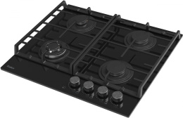 Встраиваемая варочная панель газовая EVELUX Варочная панель газовая, 60 см, 4 конфорки: экономичная конфорка 0,95 кВт , 2 стандартных конфорки 2х1,7 кВт , ВОК конфорка 2,5 кВт , газ-контроль, электроподжиг, черное высокопрочное