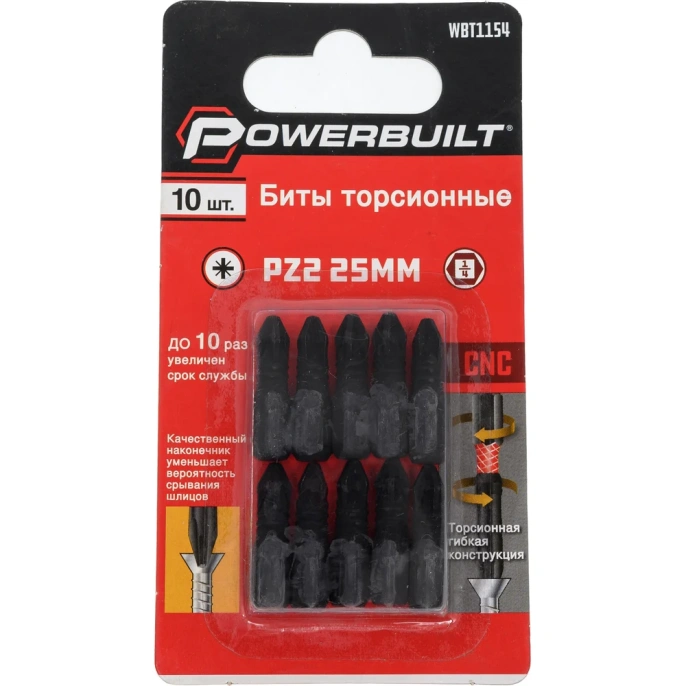 Биты торсионные powerbuilt PZ2, 25 мм, 10 шт TORGWIN WBT1154