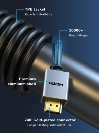 Кабель CABLETIME CH22L (CT-AV566-PHE2G-B2) 2 м, HDMI2.0 AM/AM, 4k/60 Гц, позолоченный, черная ПВХ-оболочка