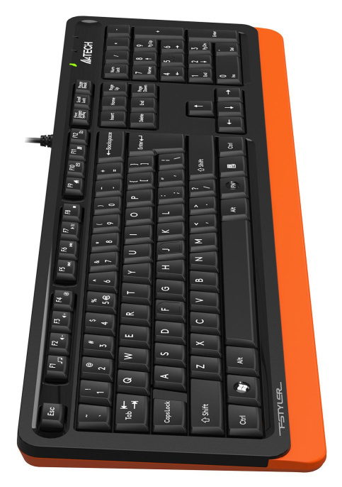 Клавиатура A4TECH Fstyler FKS10, проводная, USB, мембранная, черный/оранжевый [fks10 orange]