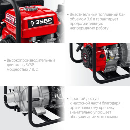 Мотопомпа бензиновая Зубр Мастер МПГ-1300, для грязной воды, 1300л/мин