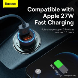 Автомобильное зарядное Baseus CGJM000113 Golden Contactor Max Dual Fast Charger U+C 60W Dark Gray для телефонов, для планшетов, на 2 устройства, разъемы: USB Type-A, USB