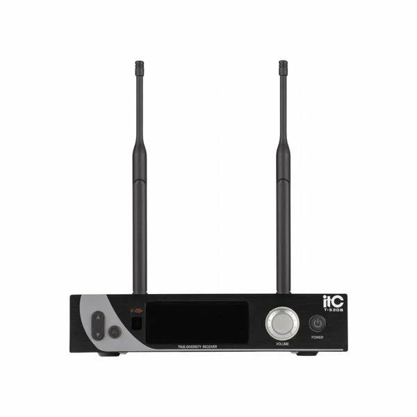 Одноканальная радиомикрофонная система ITC T-530B диапазона UHF 665 МГц - 690 МГц ; приёмник с LCD дисплеем + 1 петличный микрофон с поясным передатчиком; рабочая дистанция - 100 м в условиях прямой видимости; частотная характеристика 60 Гц-18 кГц ±3dB