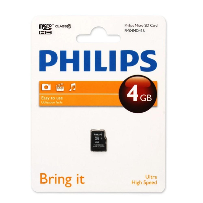 Флеш карта microSD 4GB PHILIPS microSDHC Class 10