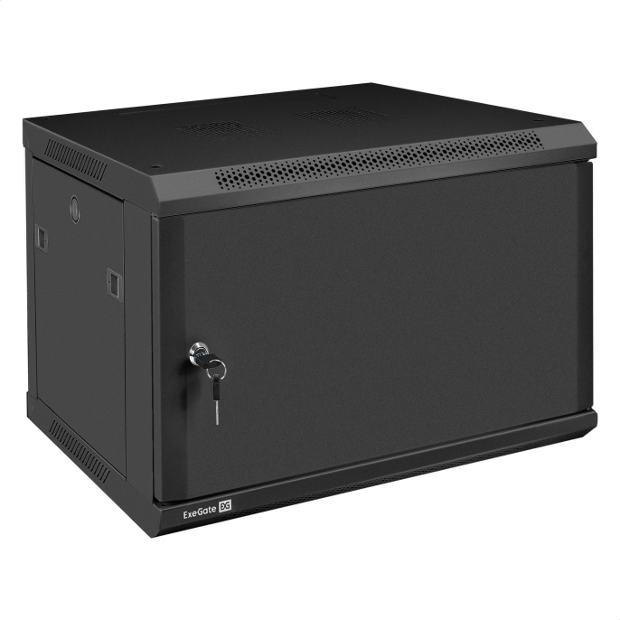 Шкаф телекоммуникационный 19" настенный 6U ExeGate EC-WM-6U.450.M.BLACK (19”, 6U, 600x450x370mm (ШхГхВ), передняя дверь металл, съемные боковые панели, пыле- и влагозащита IP23, черный RAL 9004) EX298617RUS