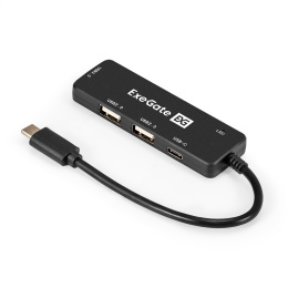 USB-Хаб концентратор 4-в-1 ExeGate DUB-211C кабель-адаптер USB3.0 Type-C -- 2xUSB2.0, 1xUSB3.0 5GB/s , Type-C DATA , Plug&Play, черный EX299789RUS