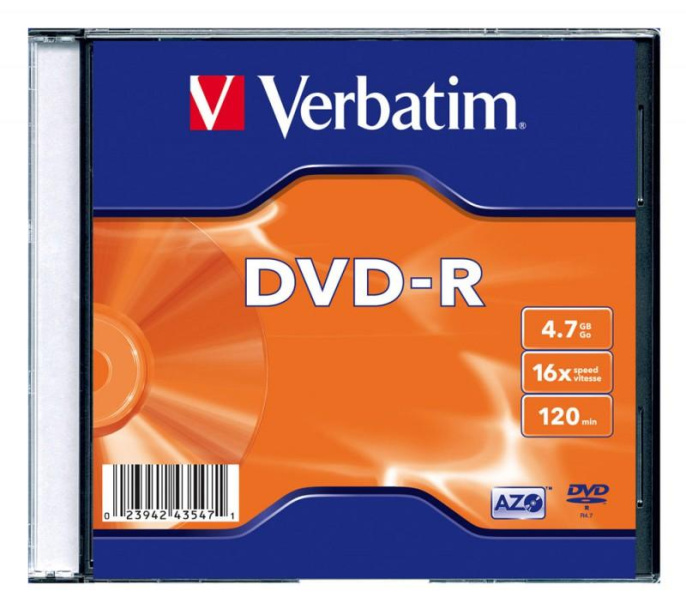 Оптический диск DVD-R Verbatim 4.7ГБ 16x, 20шт., slim case [43547]