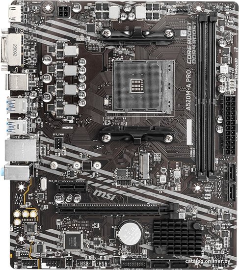 Материнская плата MSI A520M-A PRO Soc-AM4 AMD A520 2xDDR4 mATX AC`97 8ch 7.1 GbLAN RAID+DVI+HDMI