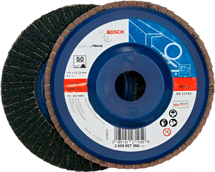 Шлифовальный круг Bosch K60 Prof for Metal (2.608.607.366) (металл, зернистость 60, 1 в наборе, до 12250 об/мин, сухая шлифовка, ширина/диаметр 125 мм, посадочный размер 22.2 мм)