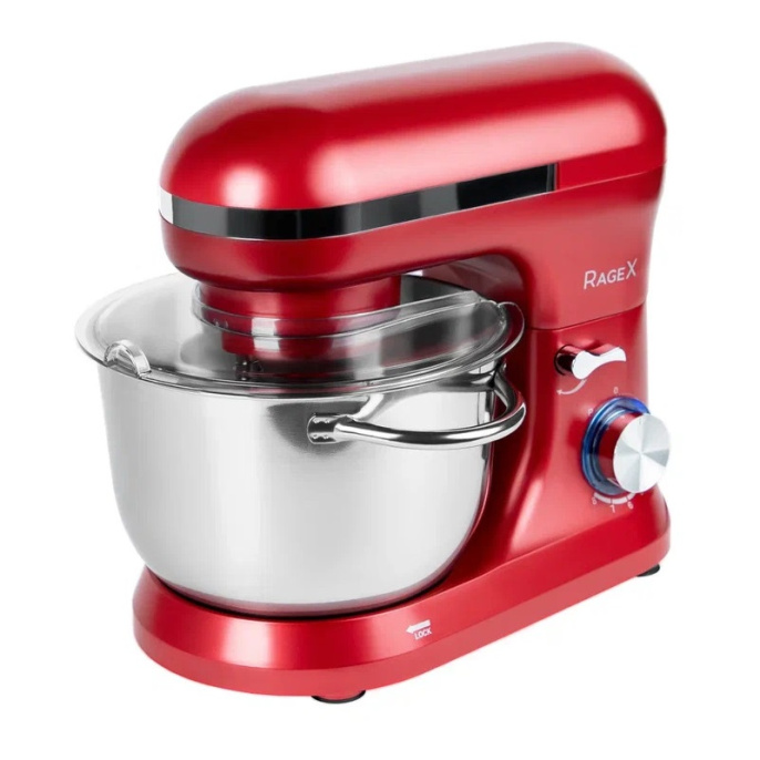 Планетарный миксер RAGEX R002-600 3 в 1, 4.5 литра с двумя ручками, 1000 Вт, красный