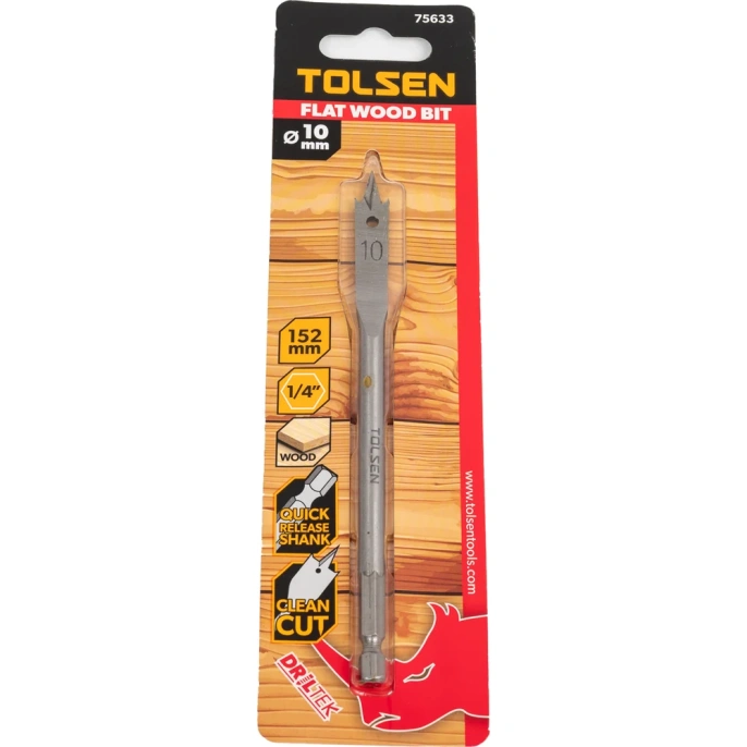 Сверло по дереву перьевое 10х152 мм, 1/4'' TOLSEN 75633
