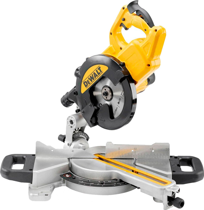 Торцовочная пила DeWalt DWS774 (DWS774-QS) (материал обработки: дерево, 1400 Вт, питание: сеть, диаметр диска: 216 мм, обороты холостого хода: 4500 об/мин, угол наклона диска: 48°, глубина резания: 60 мм, ширина пропила: 250 мм, подсветка, подключение к п