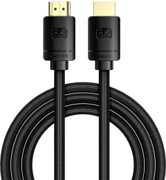 Кабель Baseus CAKGQ-K01 High Definition Series Adapter Cable 8K HDMI 2.1 to 8K HDMI 8K 2.1 2m; 48 Гбит/с; поддрежка: 3D Video, 8K@60Hz, 4K@120Hz, 2K@144Hz, Static HDR, Dynamic HDR, VRR, QMS, ALLM, eARC; Black