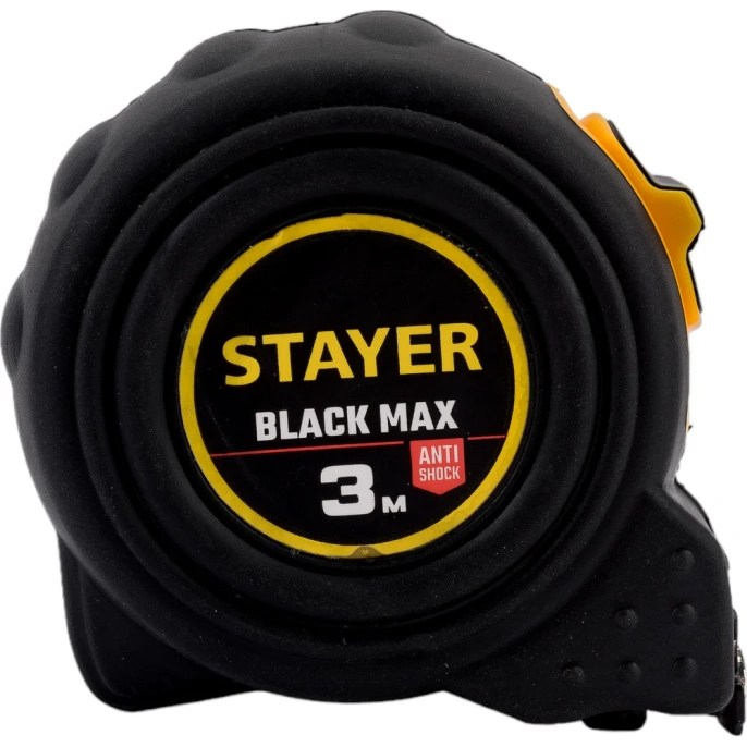 Рулетка Stayer BlackMax 3м / 16мм в ударостойком полностью обрезиненном корпусе и двумя фиксаторами 3410-03_z02
