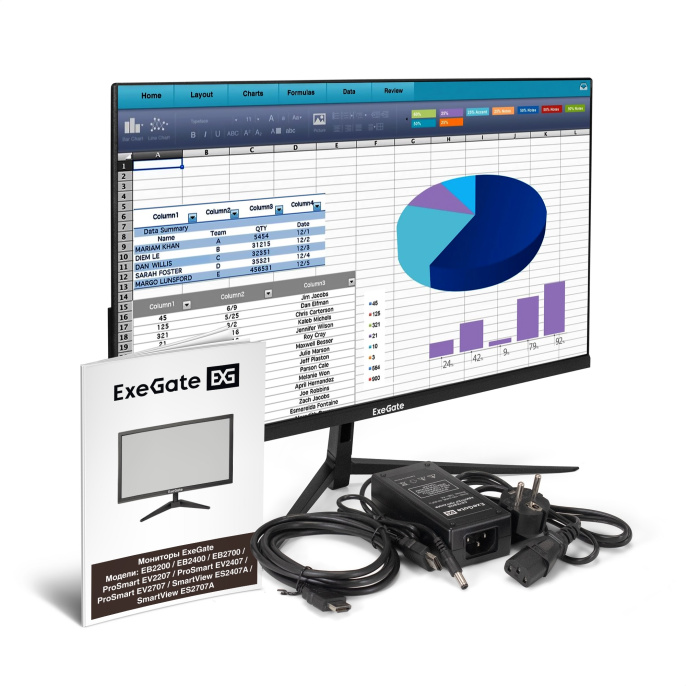 Монитор 23.8" ExeGate ProSmart EV2407 (VA LED Grade A+, FHD, 1920x1080@75Гц, 16:9, 250cd/m2, 3000:1, 178°/178°, 5ms, D-Sub, HDMI, Flicker-free, кабель HDMI 1.5м, VESA, регулировка наклона (tilt), черный) EX294427RUS