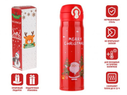 Термос, 500 мл, нержавеющая сталь, MERRY CHRISTMAS, красный, Санта, PERFECTO LINEA (27-225467)