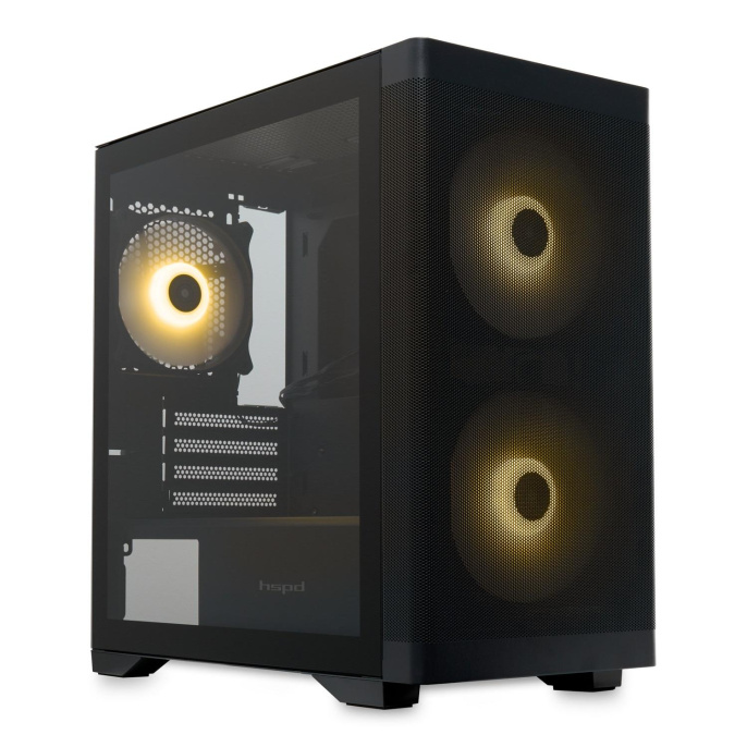 Корпус HSPD M320, Mesh Mini-tower, Black, slide TG, 0.45 SPCC, 2x140mm ARGB+1x120mm ARGB mATX, mITX 160/340/184mm 2x2.5", 2x3.5", 4xPCI 2xUSB-A 3.0, 1xUSB-A 1.0 390x200x385mm M320-TGBK-ARGB