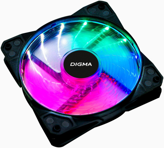 Вентилятор Digma DFAN-FRGB2 120мм, 3-pin, от БП:4-pin (Molex), 1200об/мин, 23 дБ, RGB, черный, Ret