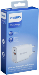 Сетевое зарядное устройство Philips DLP4317, USB + USB type-C, 20Вт, 0.8A, белый [dlp4317cw/70]