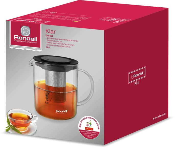 Чайник завароч. Rondell Klar RDS-1233 1л прозрачный/черный
