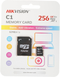 Карта памяти microSDXC Hikvision C1 256 ГБ, 92 МБ/с, Class 10, HS-TF-C1 STD /256G/Adapter, 1 шт., переходник SD