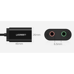 Внешняя звуковая карта UGREEN US205 30724 USB 2.0 External Sound Adapter. Длина: 15см. Цвет: черный 30724_
