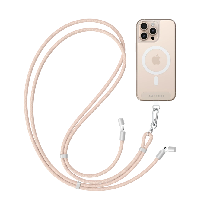 Зарядный кабель - ремень через плечо Satechi OntheGo Crossbody Lanyard Cable 60W. Длина: 1.5м. Цвет: пыльно-розовый (ST-LOTGLR)