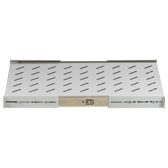Полка выдвижная 19" ExeGate ECSS-F1000-G перфорированная, глубина 650мм, крепление 19" 1U, для напольных шкафов и стоек глубиной 800мм/1000мм, нагрузка до 40кг, цвет светло-серый RAL 7035 EX300305RUS