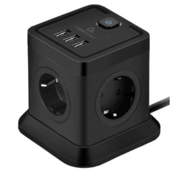 Cablexpert Сетевой фильтр Tower TWR-4-U3-B-2 4р, 10А, 3xUSB, 3.1А, 2м, ур.защиты 2+ черный, коробка