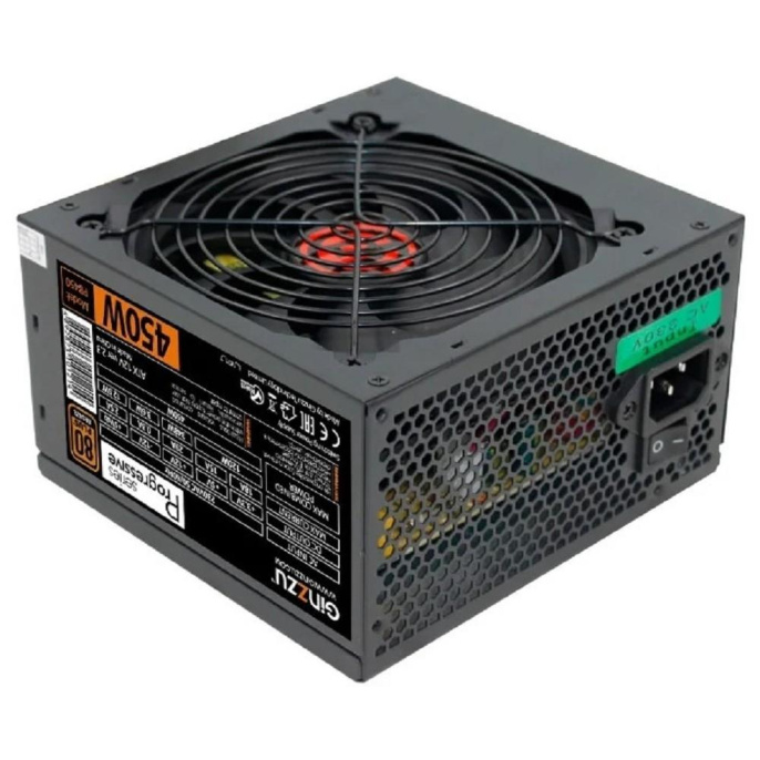 Ginzzu PB450 12CM 80+ black,APFC,20+4p,1 PCI-E 6+2 , 4*SATA, 2*IDE, OEM