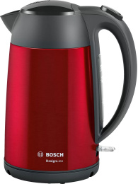 Электрочайник Bosch TWK3P424 Красный (1.7 л, 2400 Вт, материал колбы: нержавеющая сталь, с возможностью вращения на 360°, длина сетевого шнура: 0.8 м, материал корпуса: металл/пластик)