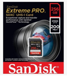 Карта памяти SanDisk Extreme Pro SD UHS I 256GB Card for 4K Video for DSLR and Mirrorless Cameras 200MB/s Read & 140MB/s Write SDSDXXD-256G-GN4IN