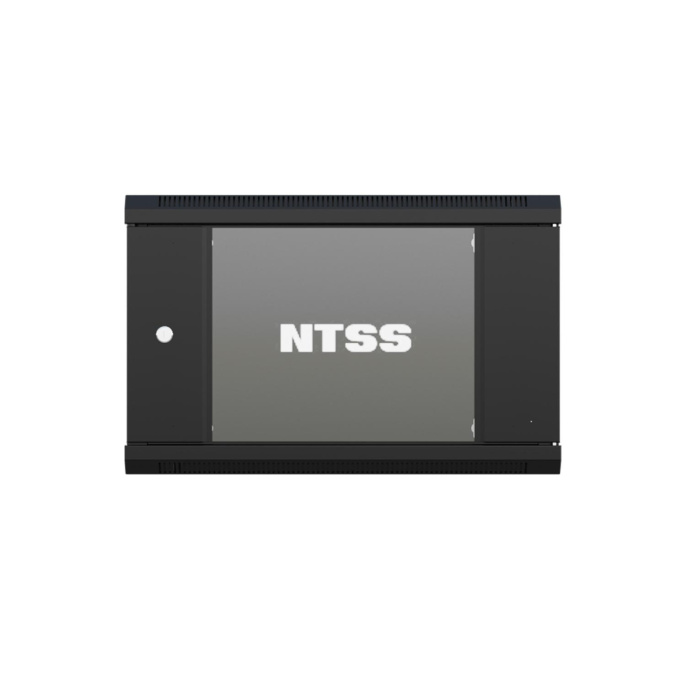 NTSS Шкаф настенный телекоммуникационный NTSS W 9U 600х450х500мм, 2 профиля 19, дверь стеклянная, боковые стенки съемные, задняя стенка, разобранный, черный RAL 9005 NTSS-W9U6045GS-2BL