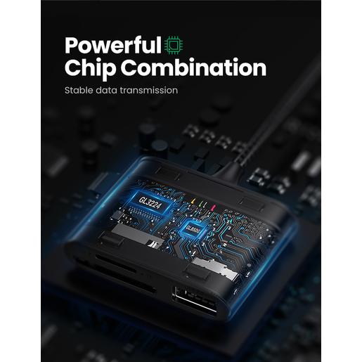 Кардридер UGREEN CM387 80798 USB-C to SD/TF + USB 2.0 Memory Card Reader. Цвет: серый